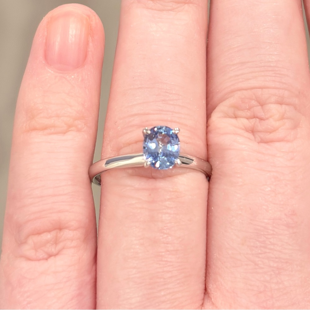 14K Natural Ice Blue Sapphire Ring, Oval Solitaire, High Setting, Engagement 7.5 - Picture 4 of 17